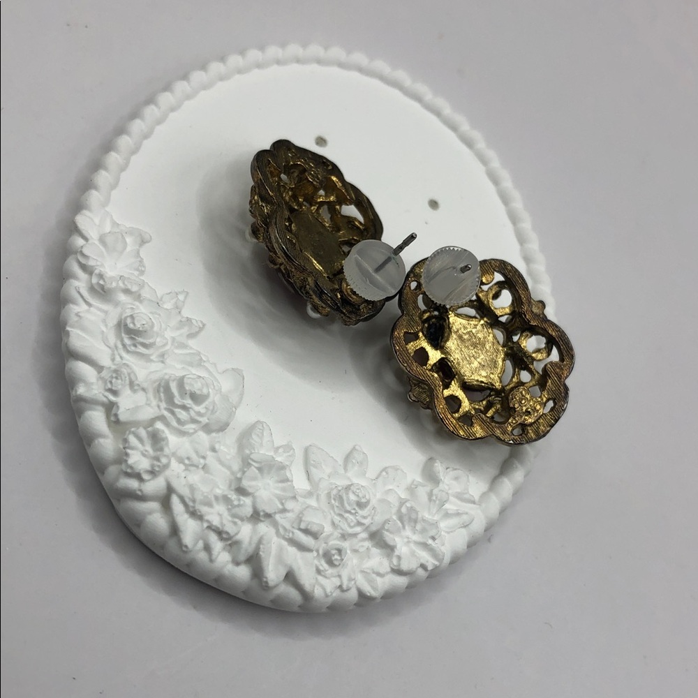 Vintage Baroque Victorian Revival Costume Statement Dressy Earrings Antique Look - Picture 5 of 10